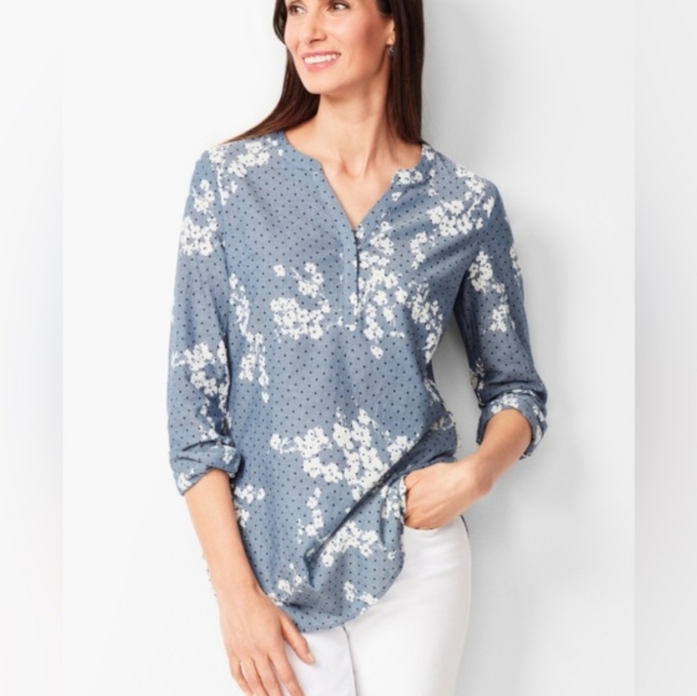 Talbots Chambray Popover Blouse M